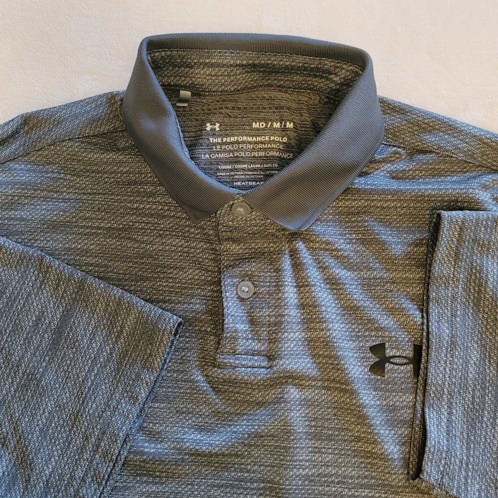 Under Armour Performance Polo Mens Medium Grey Space Dye HeatGear 1342080 Loose